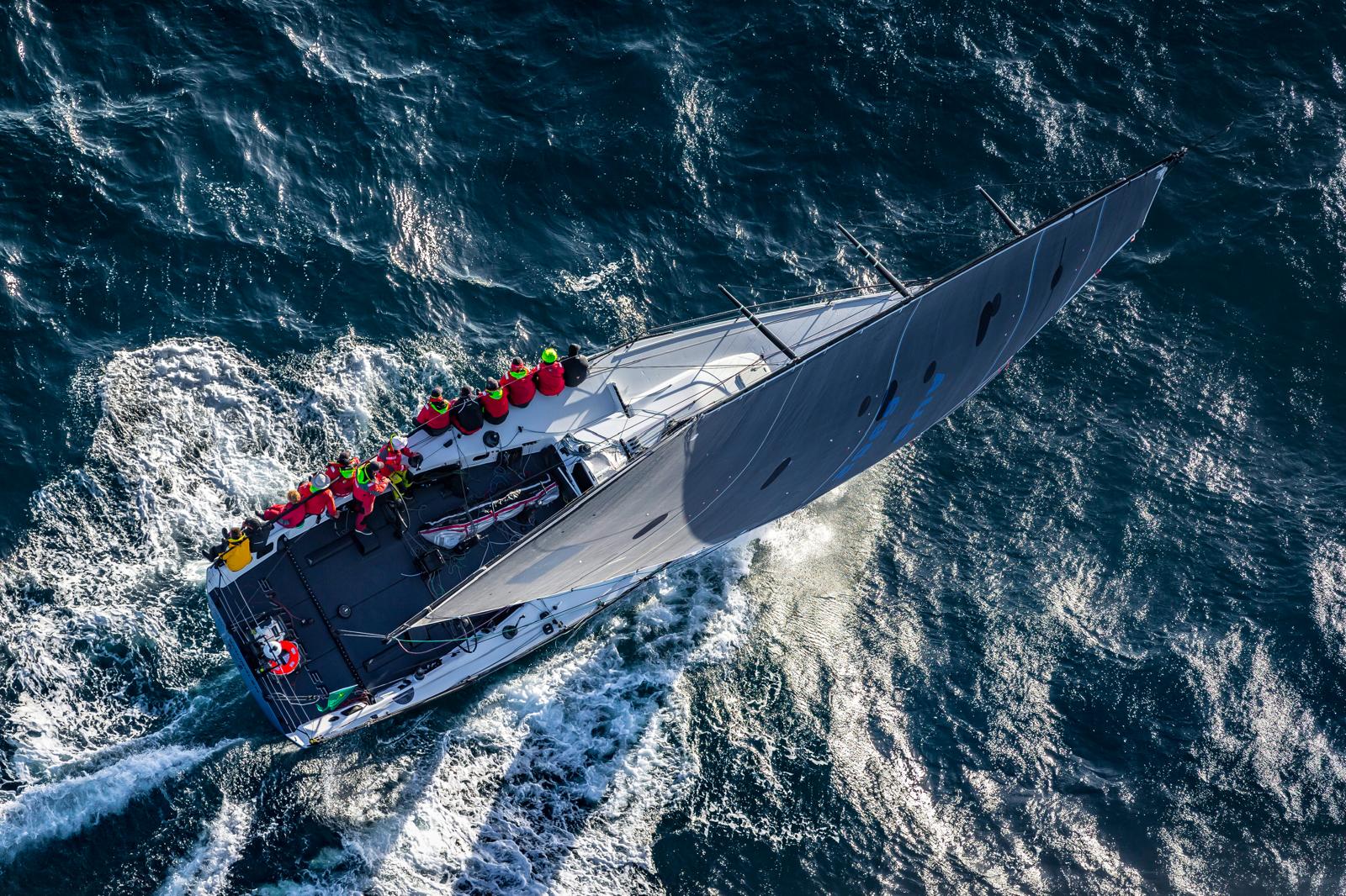 Offshore racing yacht sailing through open water